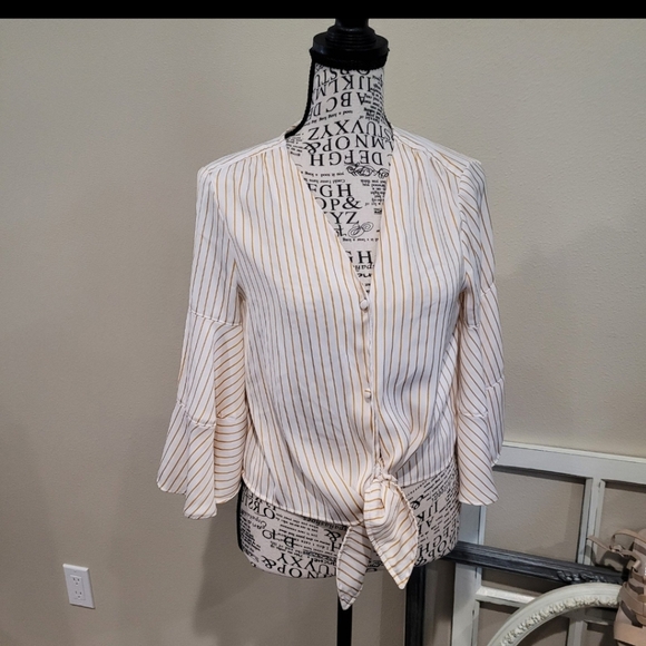 TRENDY, Silky Top Lot OF 2, Gold & Cream Striped Lot of 2 Womens SZ XS - Picture 3 of 12